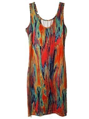5/$50 Bold Multicolor Tank Dress - Vibrant Orange & Teal